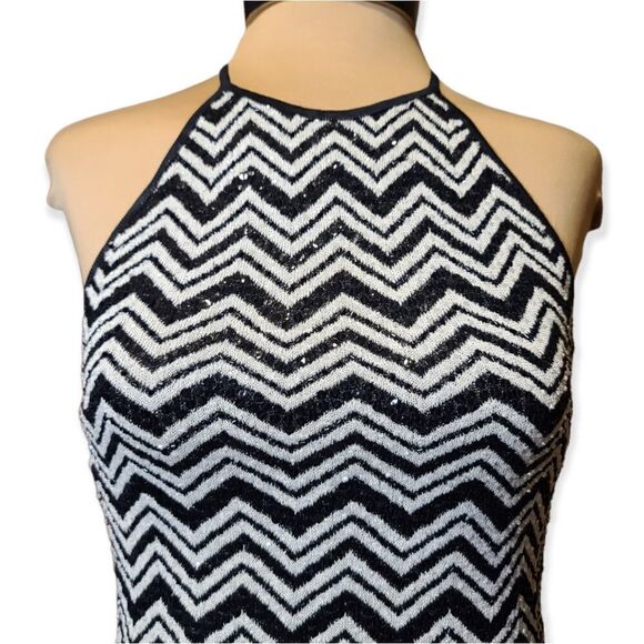 Laundry Shelli Segal Black and White Sequined Halter Top Medium - Picture 4 of 6